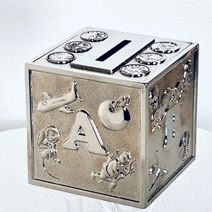 Godinger Kids Classic Alphabet Embossed Cubic NonTarnish Keepsake Money Bank NIB